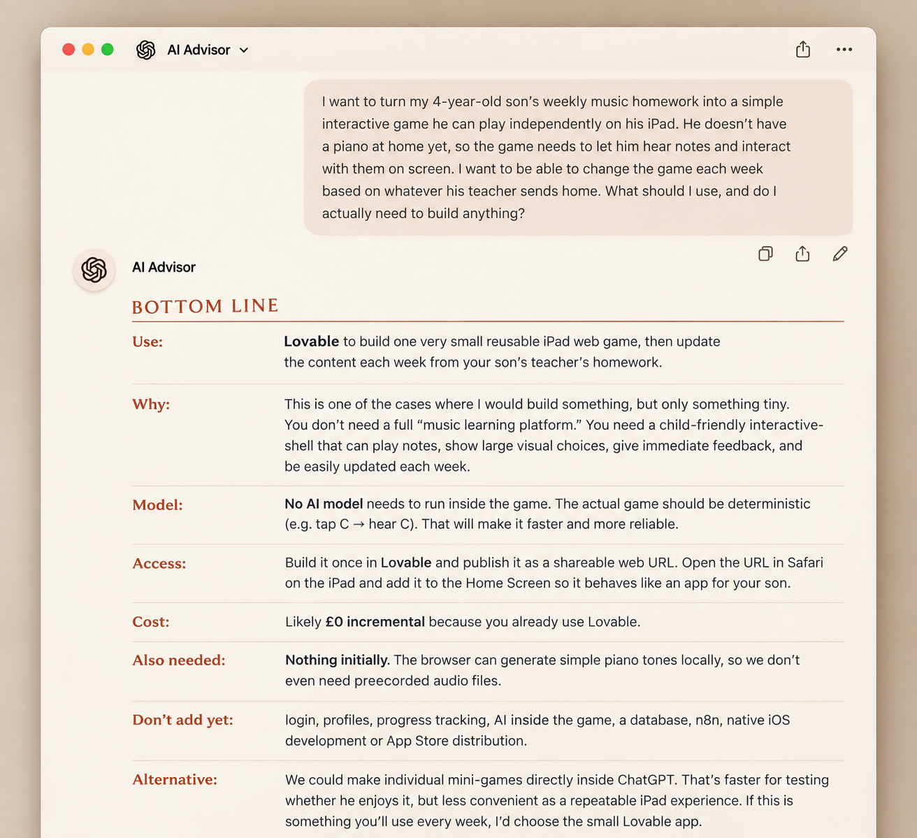 AI Advisor recommendation fragment
