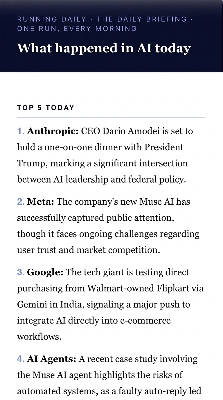 Fragment of the Daily AI Briefing front page